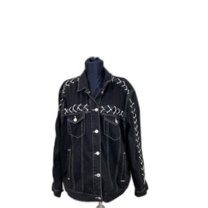 Topshop Moto Denim Jacket Lace Up Details Pockets wms. Size 12 Black Lace detail